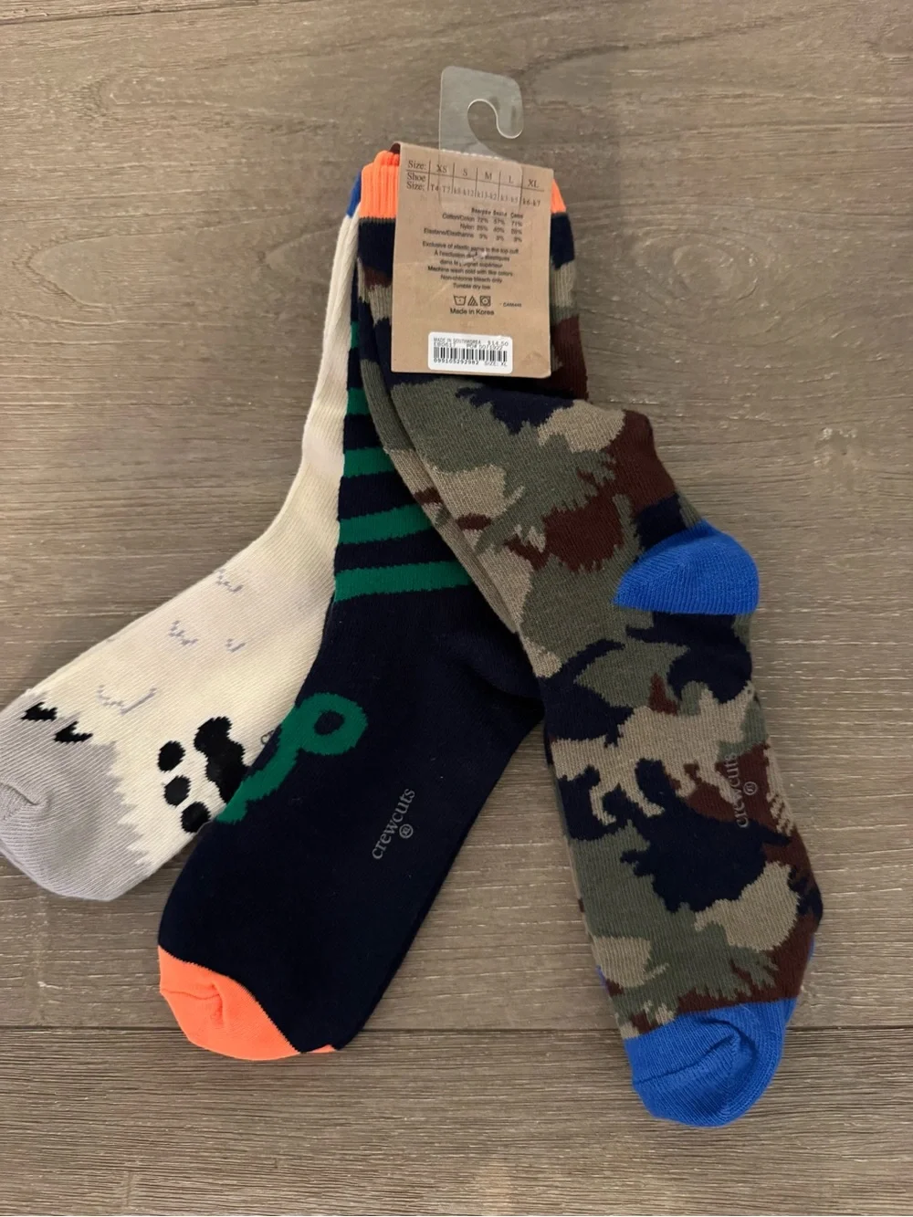 Crewcuts 3-Pack Boys Crew Socks - White, Navy, Camo Halloween